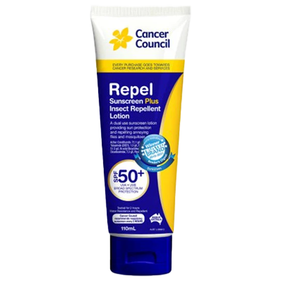 CANCER COUNCIL SPF50+ Repel Sunscreen+Insect Repellent Tube 110mL