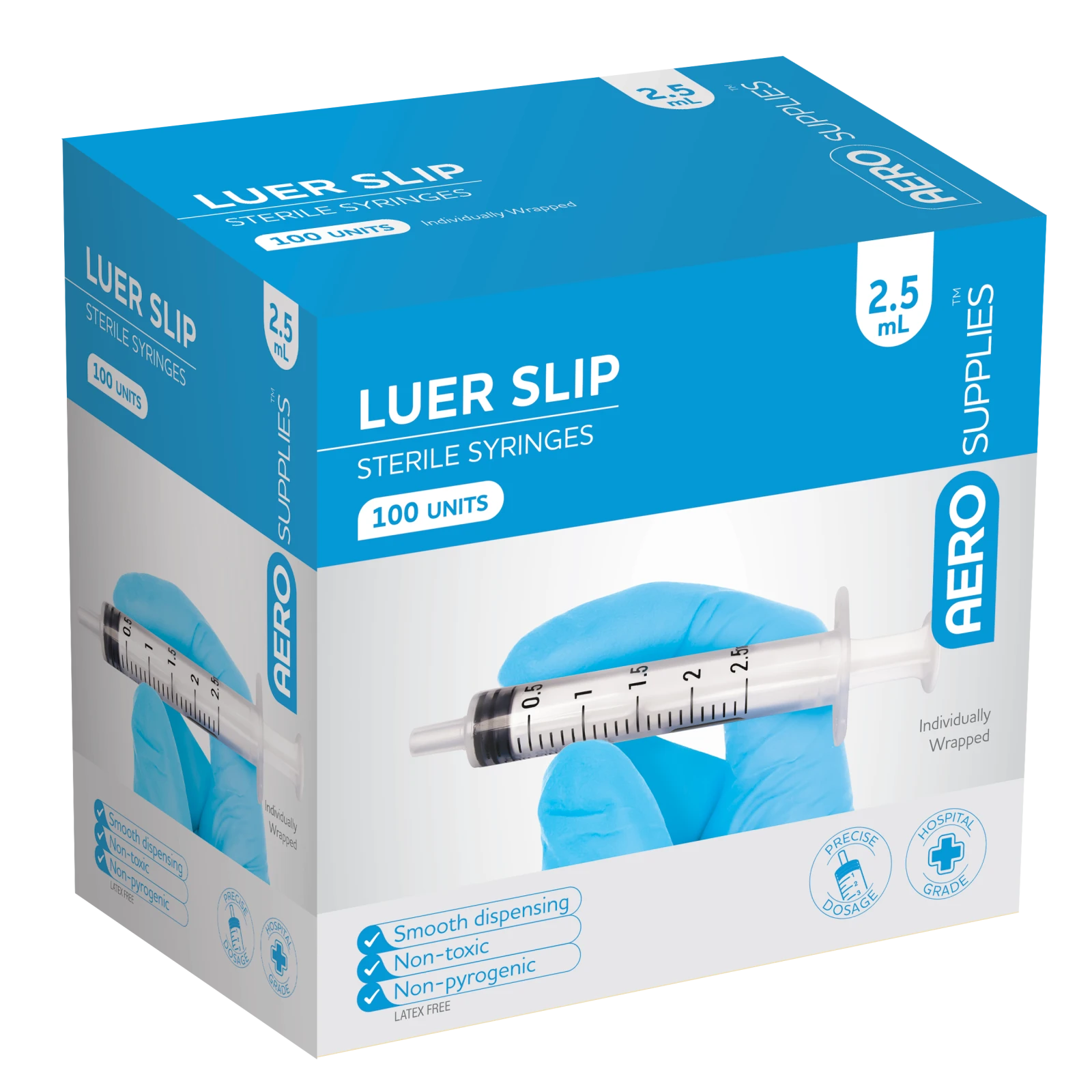 AEROSUPPLIES LuerSlip Syringe 2.5mL/100