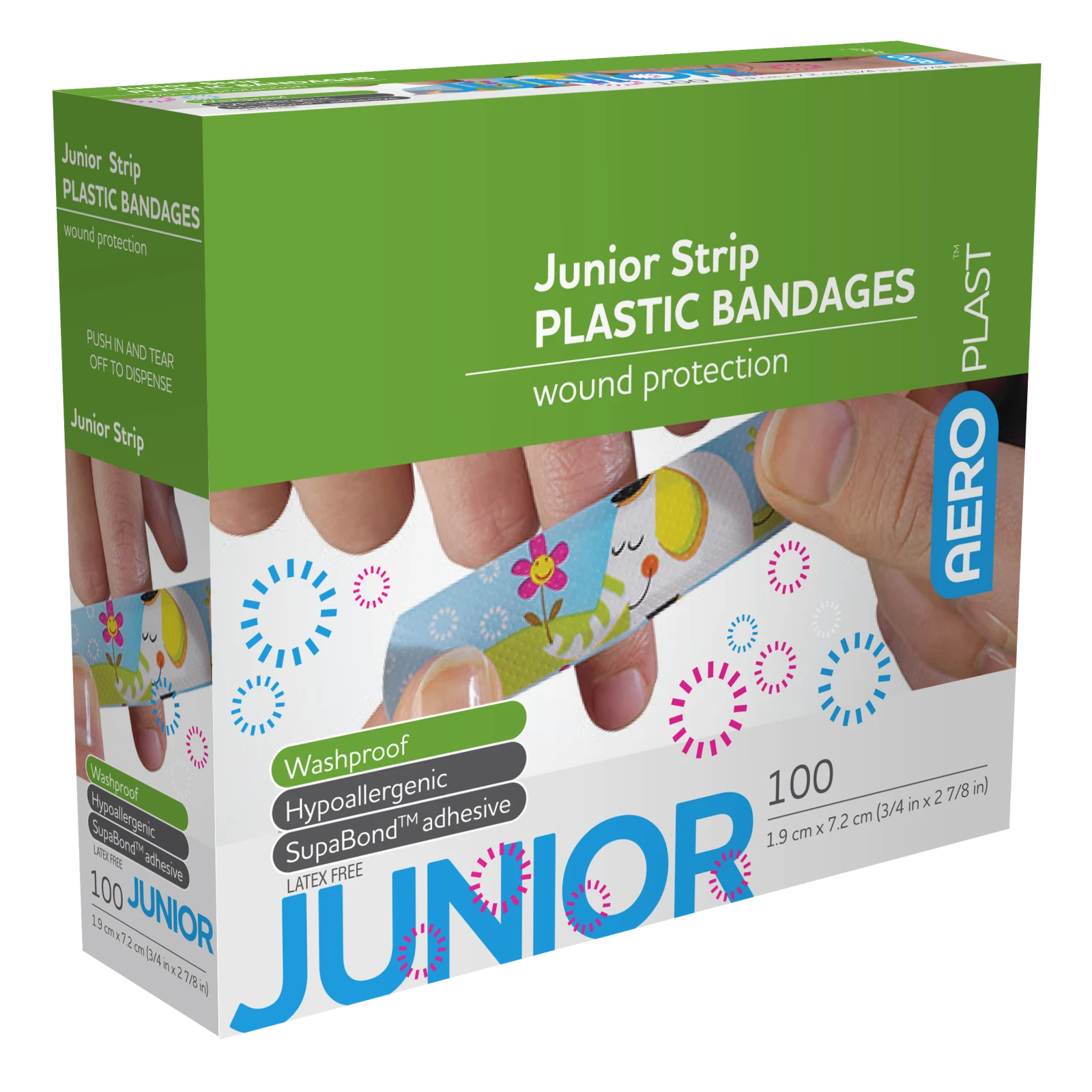 AEROPLAST Plastic Junior Strip 7.2 x 1.9cm Box/100