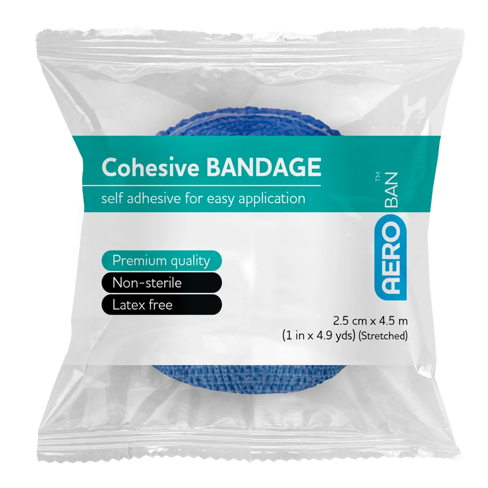 AEROBAN Blue Cohesive Bandage 2.5cm x 4.5M Wrap/12