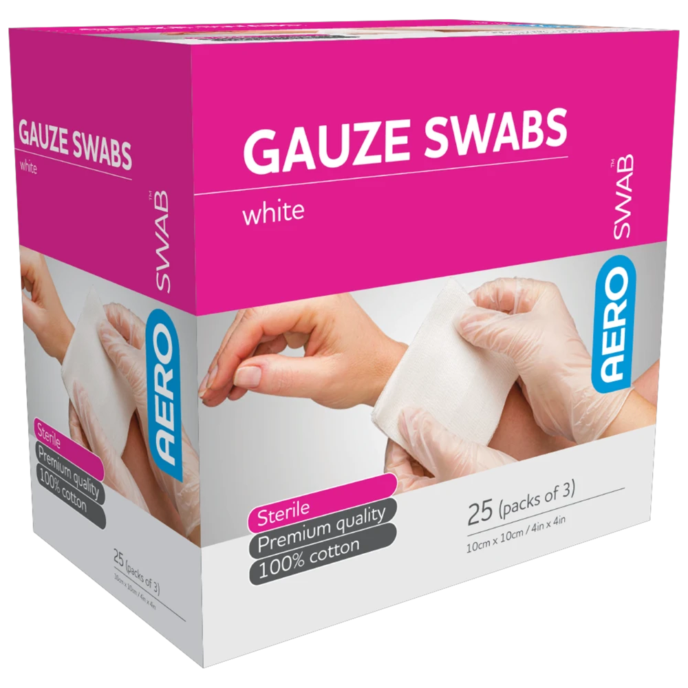 AEROSWAB Sterile White Gauze Swab 10 x 10cm (Packs of 3) Box/25