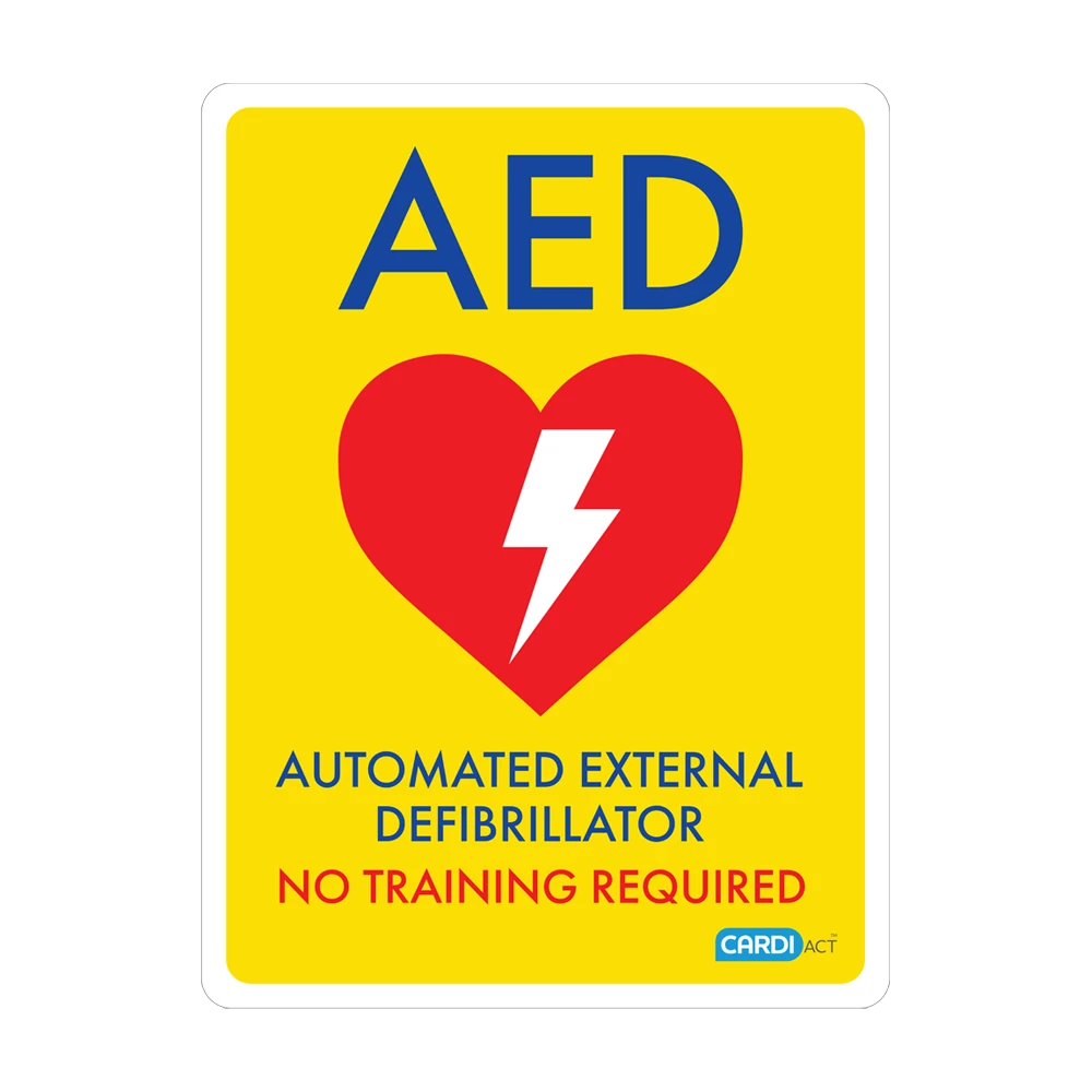 CARDIACT Yellow Poly AED Sign - No Training Required 22.5 x 30cm