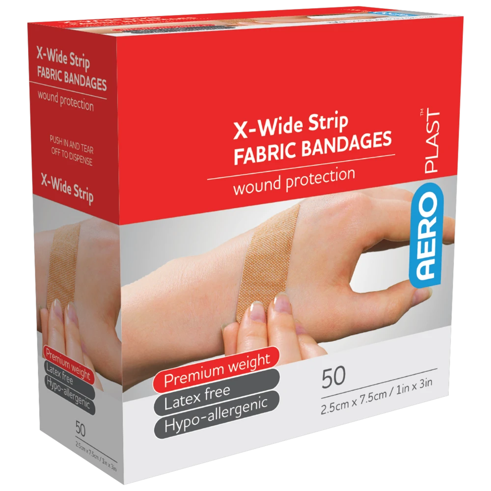 AEROPLAST Premium Fabric X-Wide Strip 7.5 x 2.5cm Box/50