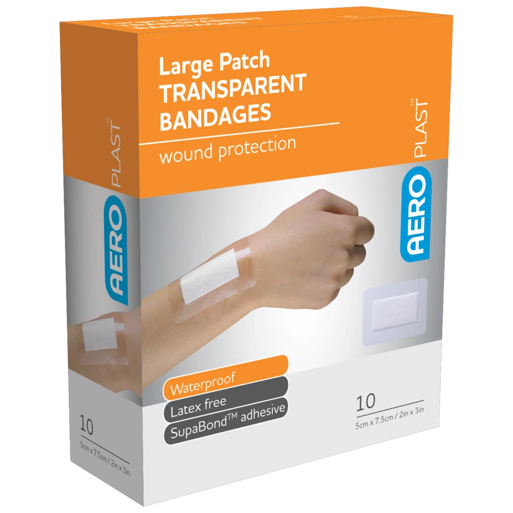 AEROPLAST Transparent Large Patch 7.5 x 5cm Box/10
