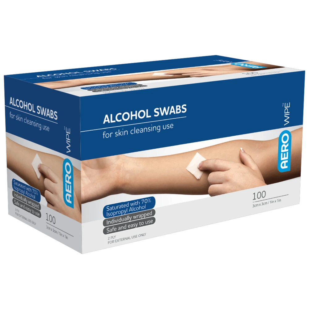 AEROWIPE 70% Isopropyl Alcohol Swab 3 x 3cm Box/100