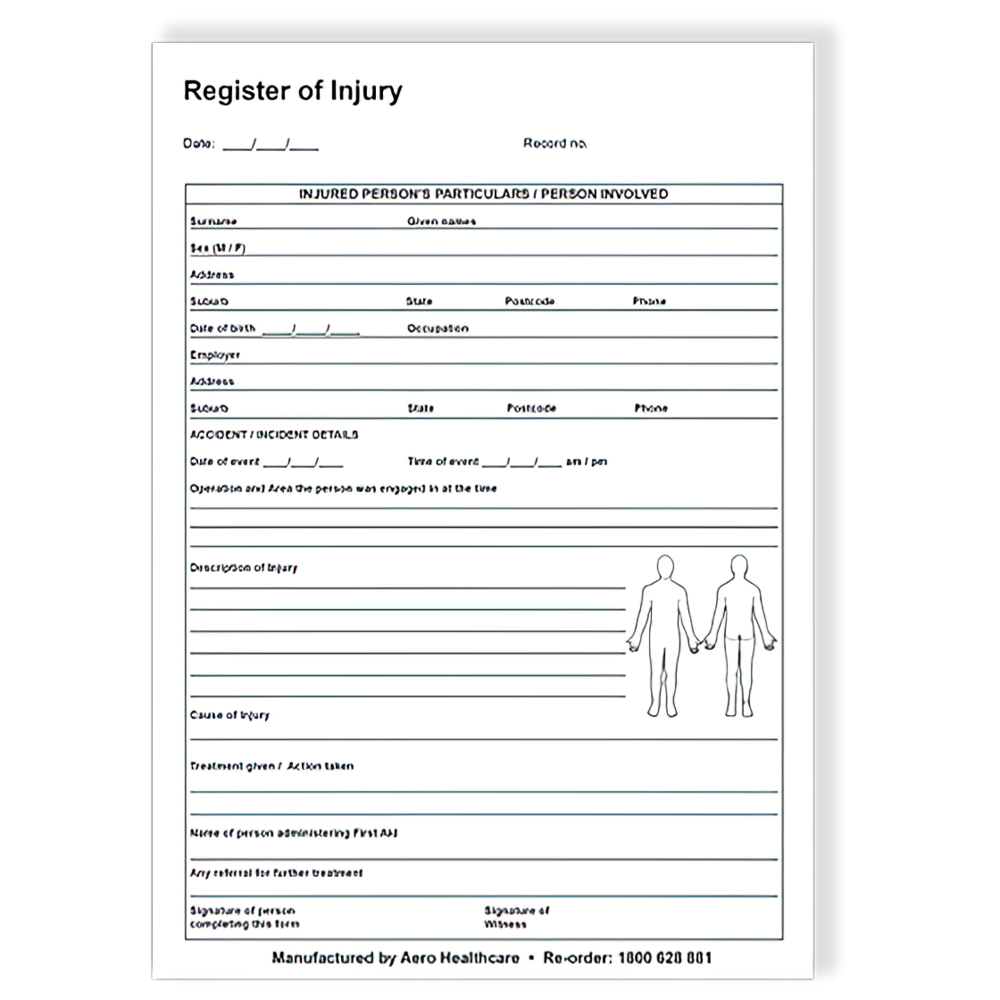 Register of Injury - Form